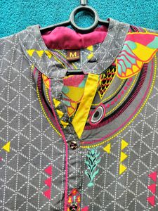 Grey Kurti with Vibrant Accents! 💕