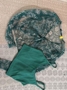 Green Floral Top &amp; Cami Set