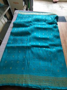 Cyan And Gold Saree (Women&#39;s)
