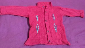 Vintage-Inspired Red Sweater with Button-Up Front