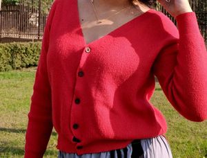 Red Button-Down Cardigan