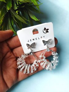 🦋Boho Butterfly Hoop Earrings – White Beaded