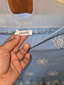 Blue Embroidered Tiered Skirt