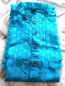 Men's Teal & Gold Printed Kurta