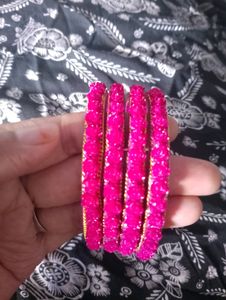 Pink Hight Quality Glass Bangles Filled With Rose Brand New Not Used Even Once