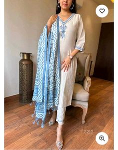 Women&#39;s Katha Cotton Kurta and Pant Set💙😍
