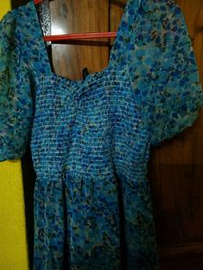 Blue Floral Print Midi Dress