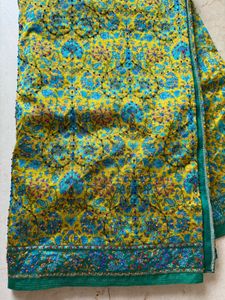 Kantha Stitched Green Saree