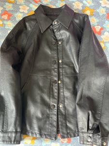 Black Faux Leather Button-Down Jacket
