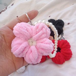 Crochet Puff Flower Keychain Pearl