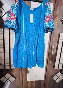 Blue Embroidered Tunic Top