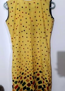 Bright Mustard Yellow Geometric Print Cotton Kurti