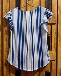 Striped Flutter Sleeve Top