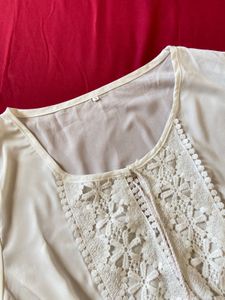 White Self Design Top