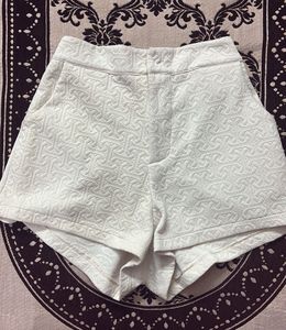 White Textured Shorts