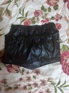 Black Faux Leather Corset Top