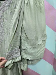 Pastel Green Zardozi &amp; Stonework Designer Suit