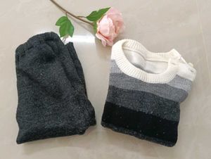 Babyhug Full Sleeves Striped Sweater & Pajama Set