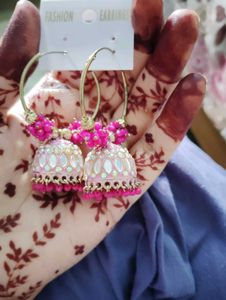 Pink Jhumka Earrings