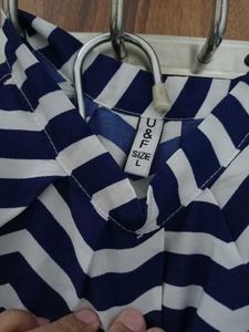 Blue &amp; White Zigzag Cold Shoulder Halter Neck Top