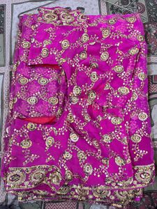 y2k sequin Gorgeous Pink &amp; Gold Saree