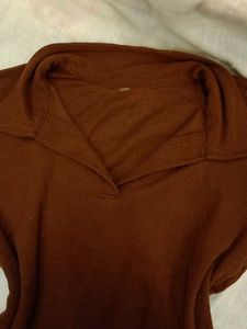 Brown Long Sleeve Ribbed Top