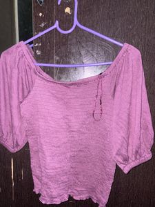 Purple Ruched Off-Shoulder Crop Top - Size S To M