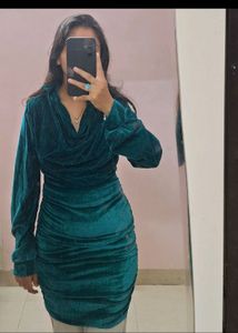 Bodycon Dress green Draped Collar Drop Shoulder