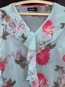 Blue Pink Floral Top