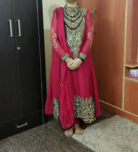 Red Anarkali Embroidered Suit Set