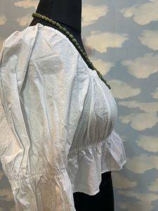 White Crop Top with Bell Sleeves