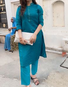Navy Blue Embroidered Kurta Set by Anouk – Size S