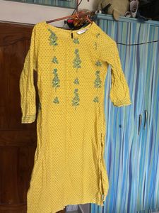 Yellow Embroidered Kurti