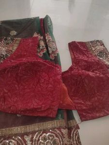 Elegant half net  chiffon saree with blouse