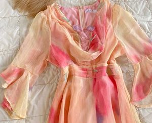 Peach Pink Ombre Flared Dress – Elegant &amp; Ethereal