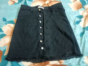 Button-Front Denim Skirt