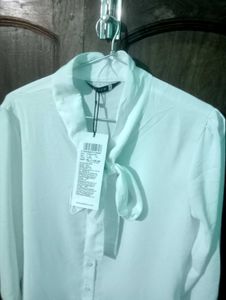 White Tie Neck Shirt