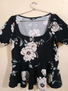 Shein Black Peblum Style Top With Square Deep Neck