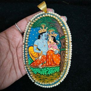 Radha Krishna Hand Painted Semi Precious Pendant