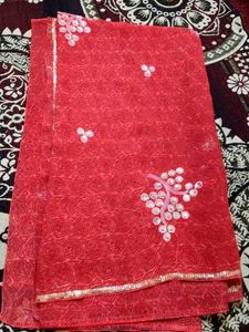 Red Embellished Saree