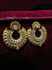 Gold-tone Pearl & Crystal Earrings