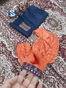 Navy Colour Suit Salwar With Orange Dupatta