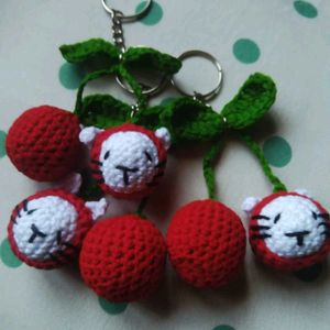 Cute Faced Cherry Crochet Keychain 1, Handmade