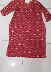 Knee Length Straight Red Kurta for Women