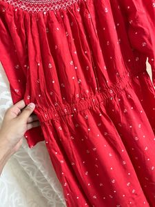 Printed Smocked Off Shoulder Dress