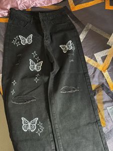 Butterfly Patch Black Jeans