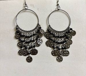 Oxidised Hoop Dangle Earrings