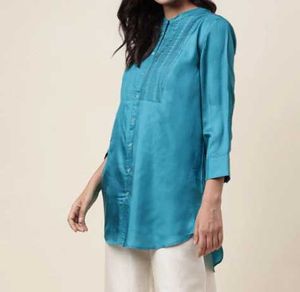 Fabindia | Teal Silk Pintucks Tunic