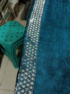 Teal Blue Saree with Silver Border(Marginal Issue)