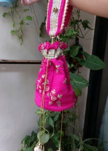 Pink Embroidered potli bag